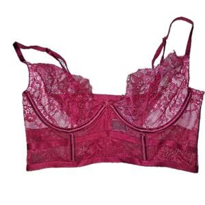 Victorias Secret Very Sexy Unlined Demi Bra 34B Red Lace Lingerie Sheerl